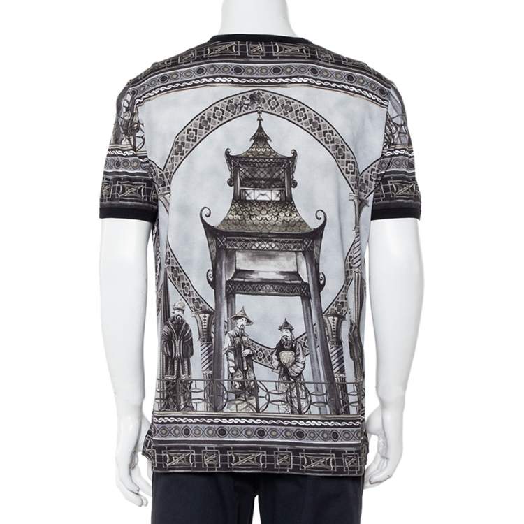 Pre Owned Dolce & Gabbana Grey Abstract Printed Cotton Crewneck T-Shirt 3XL