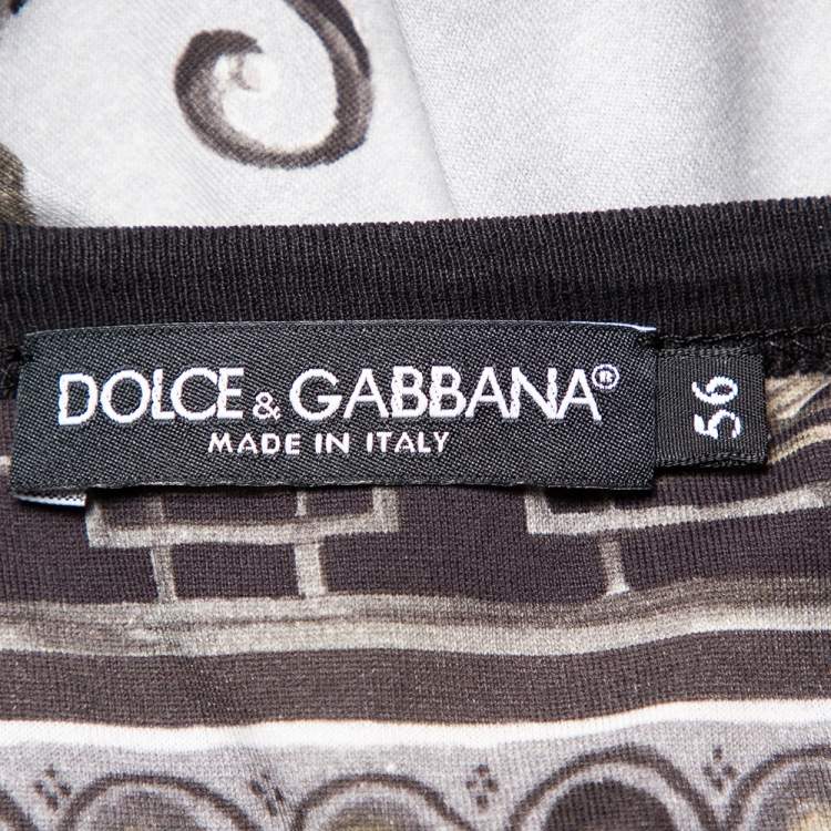 Pre Owned Dolce & Gabbana Grey Abstract Printed Cotton Crewneck T-Shirt 3XL