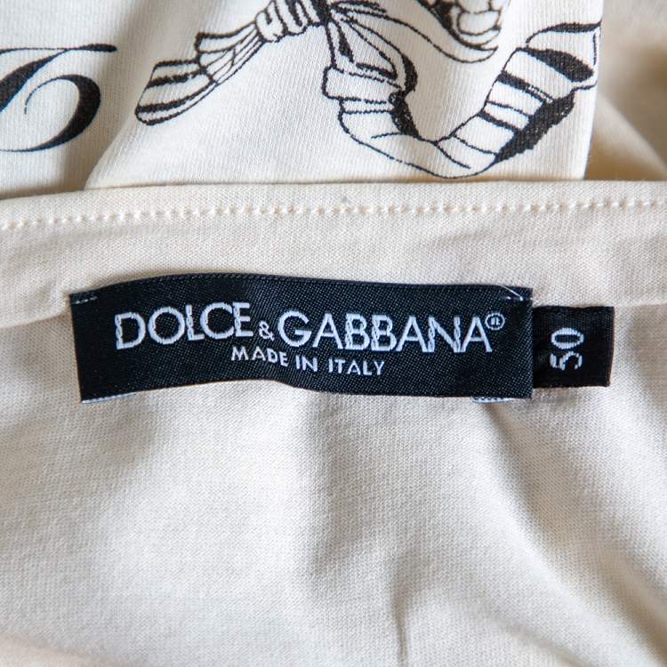 Pre Owned Dolce & Gabbana Cream Sicilian Building Printed & Logo Embellished T-Shirt L