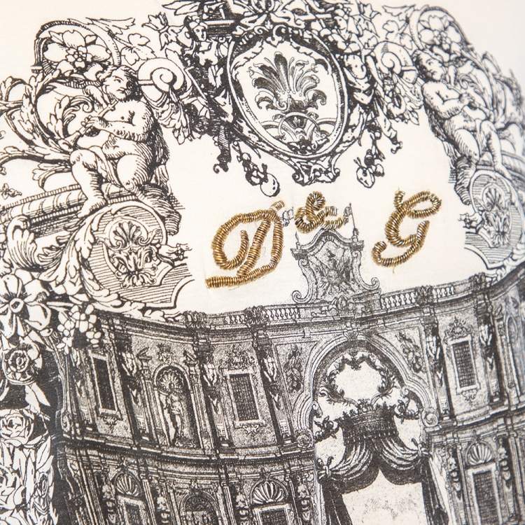 Pre Owned Dolce & Gabbana Cream Sicilian Building Printed & Logo Embellished T-Shirt L