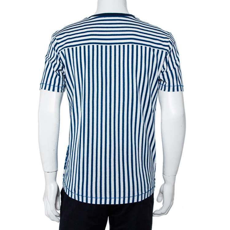 Pre Owned Dolce & Gabbana White Striped Majolica Printed Crewneck T-Shirt M