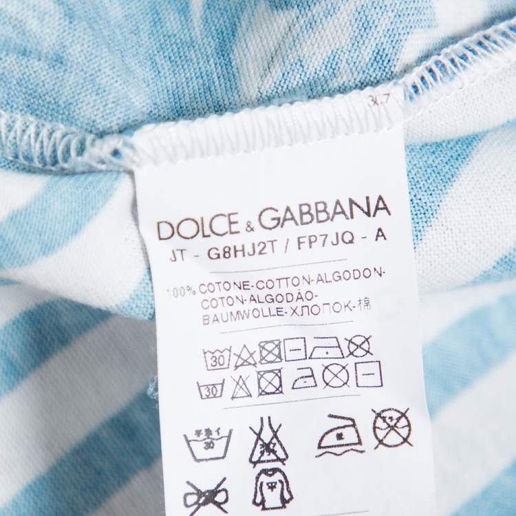 Pre Owned Dolce & Gabbana White Striped Majolica Printed Crewneck T-Shirt M