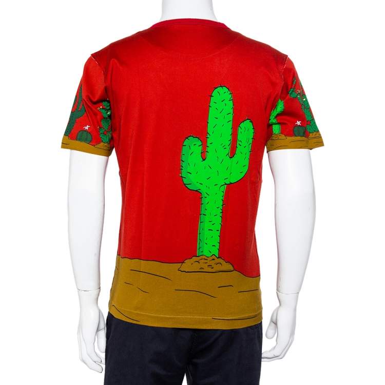 Pre Owned Dolce & Gabbana Red Cactus & Love Printed Crewneck T-Shirt M