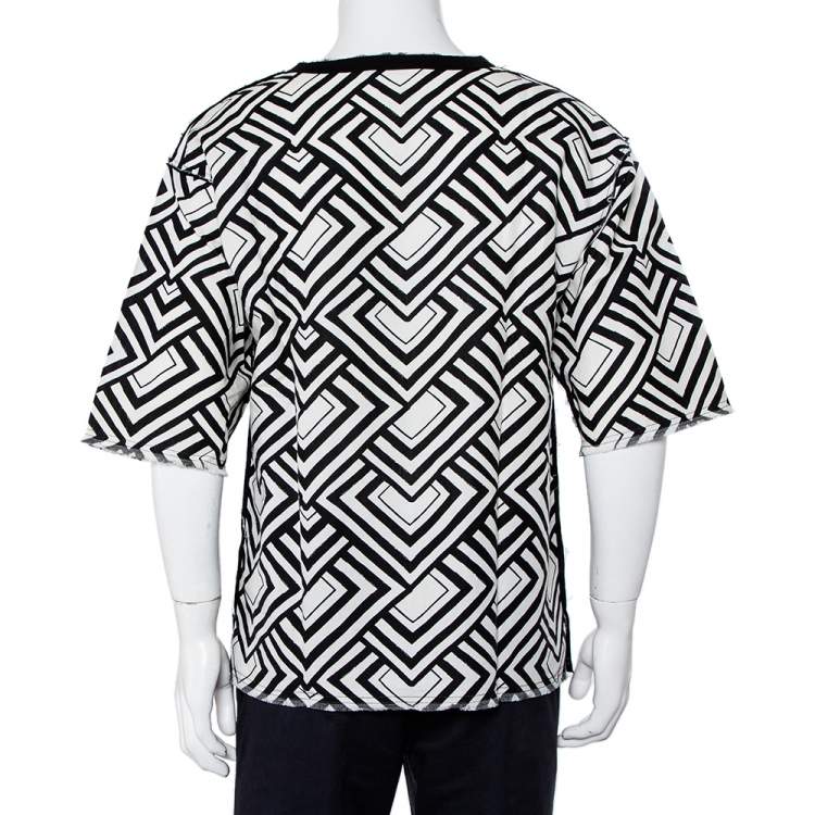 Pre Owned Dolce & Gabbana Monochrome Geometric Printed Cotton & Linen Oversized T-Shirt S