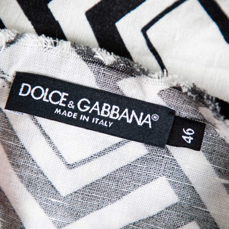 Pre Owned Dolce & Gabbana Monochrome Geometric Printed Cotton & Linen Oversized T-Shirt S