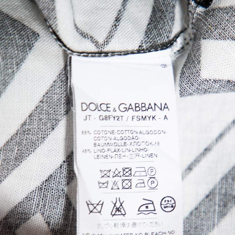 Pre Owned Dolce & Gabbana Monochrome Geometric Printed Cotton & Linen Oversized T-Shirt S