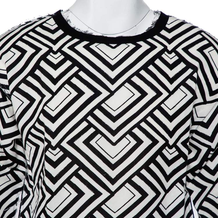 Pre Owned Dolce & Gabbana Monochrome Geometric Printed Cotton & Linen Oversized T-Shirt S