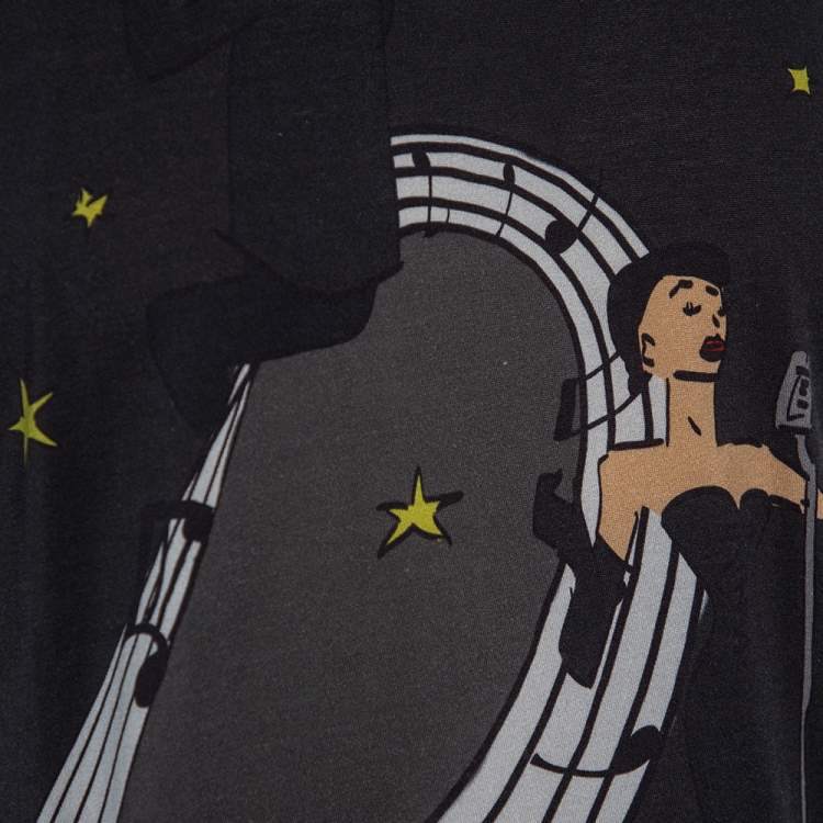 Pre Owned Dolce & Gabbana Black Star % Musical Printed Cotton Crewneck T-Shirt XL