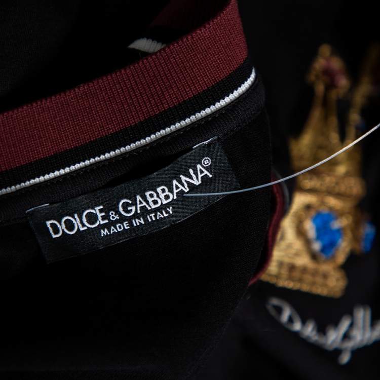 Pre Owned Dolce & Gabbana Black Chest Embroidered King Crew Neck T-Shirt M