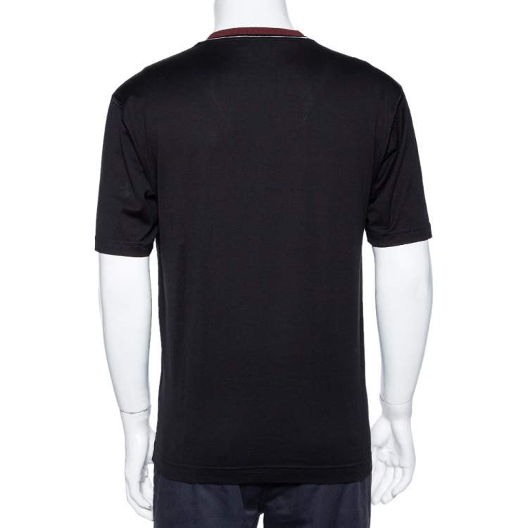 Pre Owned Dolce & Gabbana Black Chest Embroidered King Crew Neck T-Shirt M