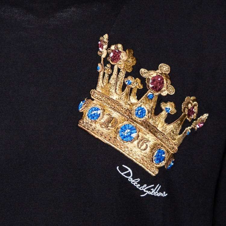 Pre Owned Dolce & Gabbana Black Chest Embroidered King Crew Neck T-Shirt M