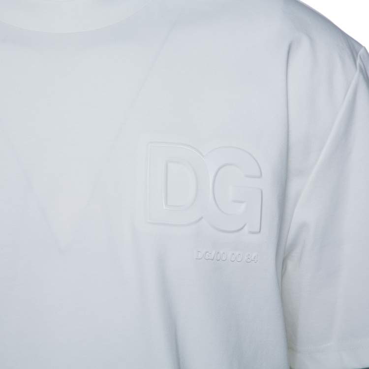 Pre Owned Dolce & Gabbana White Logo Embossed Cotton Crewneck T-Shirt 5XL 
