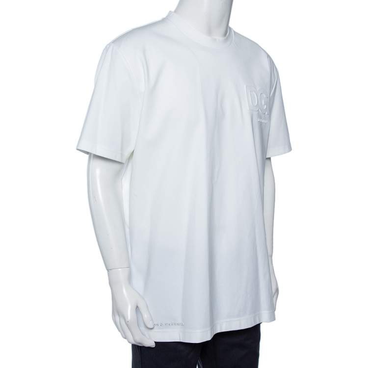 Pre Owned Dolce & Gabbana White Logo Embossed Cotton Crewneck T-Shirt 5XL 