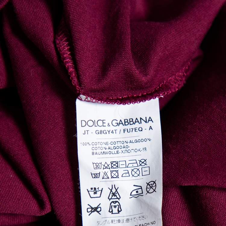 Pre Owned Dolce & Gabbana Burgundy Cotton Button Front Round Neck T-Shirt L