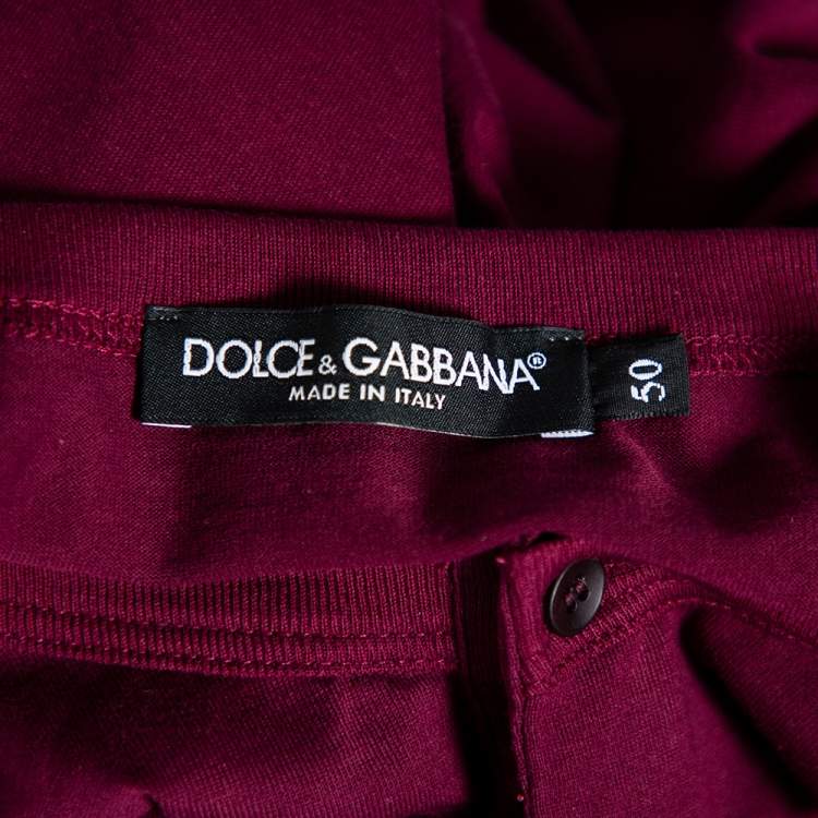 Pre Owned Dolce & Gabbana Burgundy Cotton Button Front Round Neck T-Shirt L