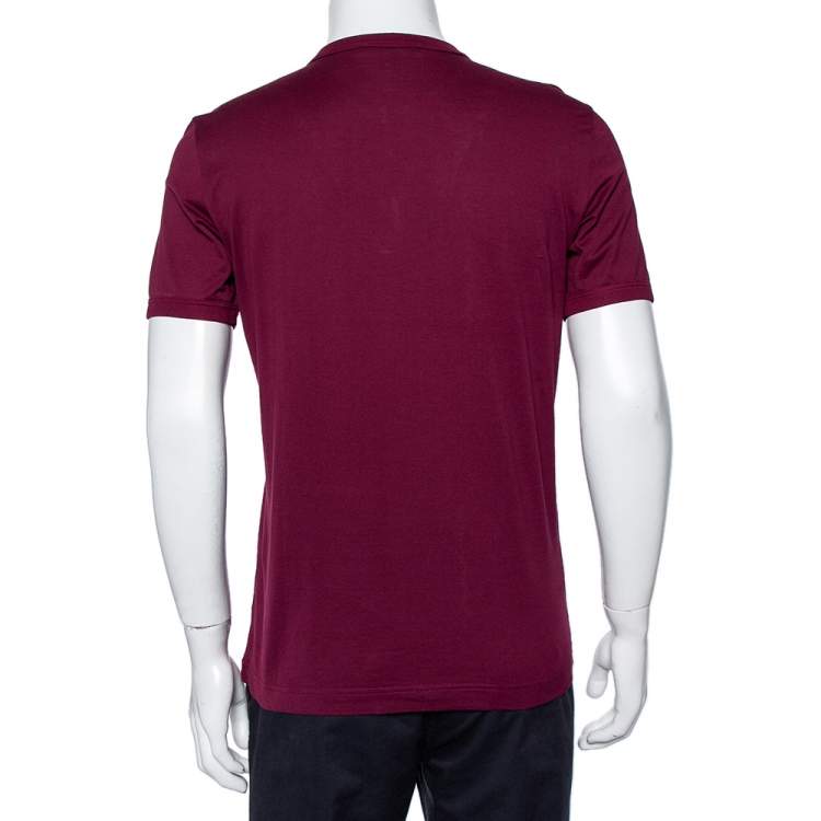 Pre Owned Dolce & Gabbana Burgundy Cotton Button Front Round Neck T-Shirt L
