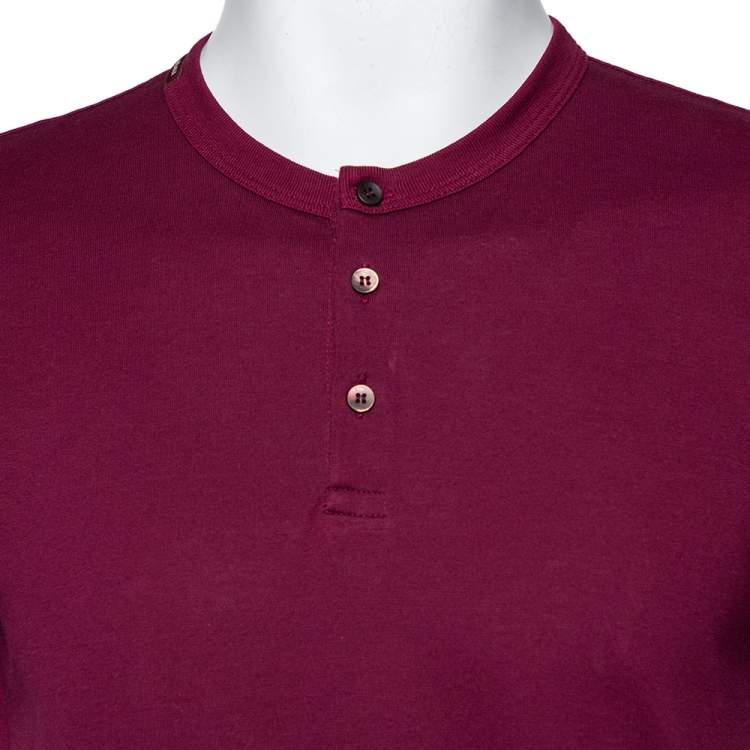 Pre Owned Dolce & Gabbana Burgundy Cotton Button Front Round Neck T-Shirt L