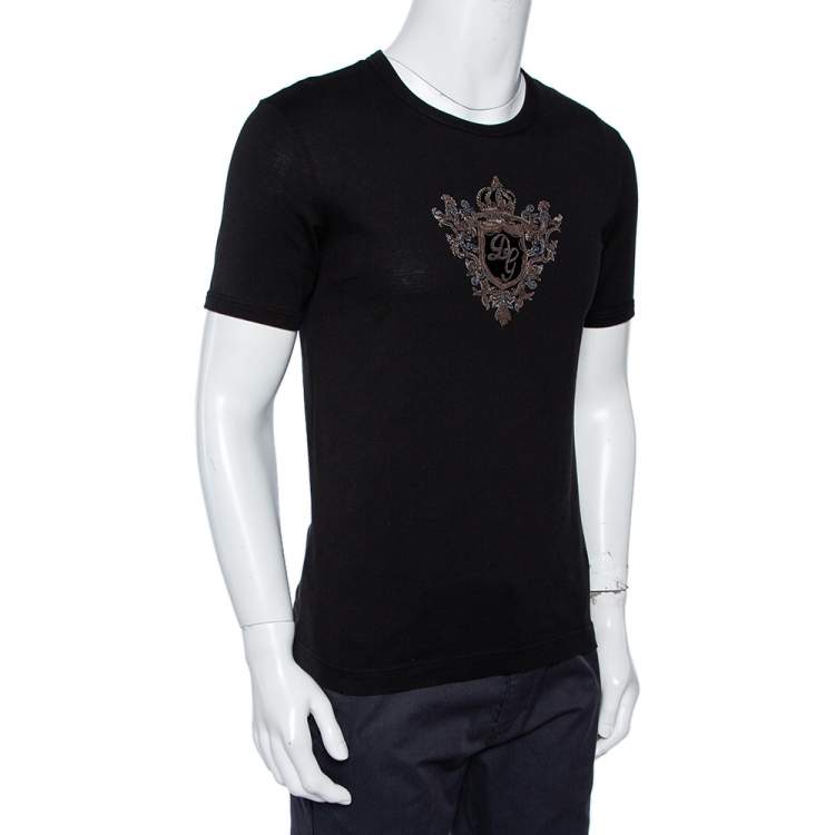 Pre Owned Dolce & Gabbana Black Cotton Logo Embellished Crewneck T-Shirt S