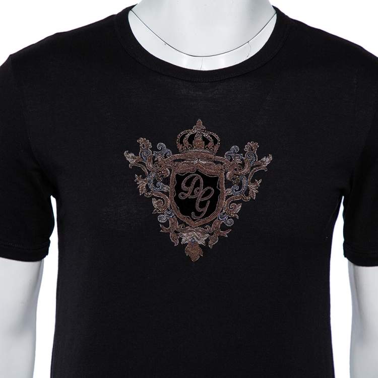 Pre Owned Dolce & Gabbana Black Cotton Logo Embellished Crewneck T-Shirt S