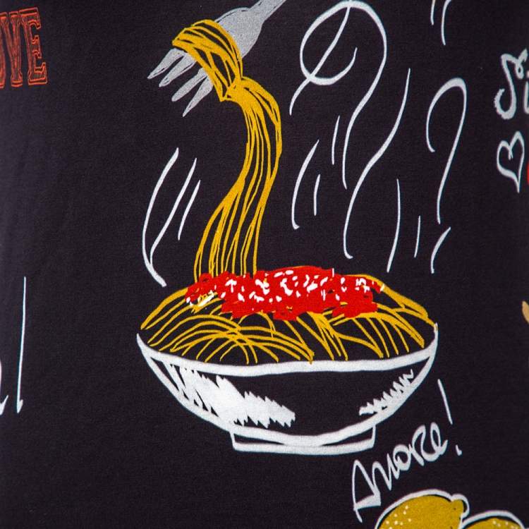 Pre Owned Dolce & Gabbana Black Spaghetti Printed Cotton Crewneck T-Shirt S