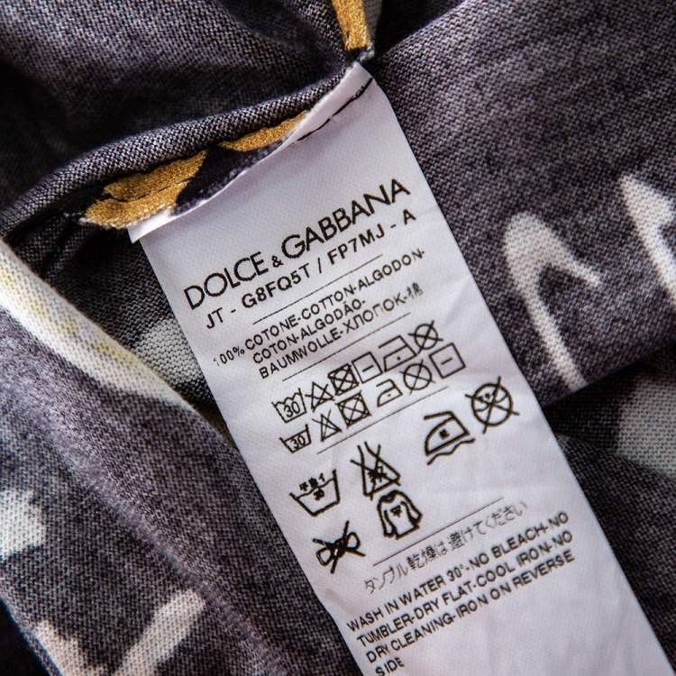 Pre Owned Dolce & Gabbana Black Spaghetti Printed Cotton Crewneck T-Shirt S