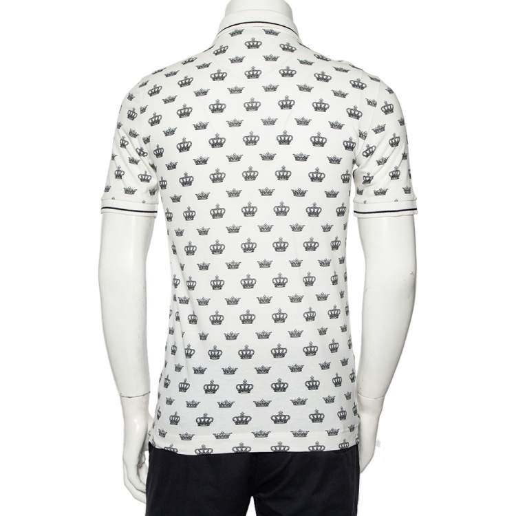 Pre Owned Dolce & Gabbana White Crown Printed Cotton Pique Polo T-Shirt M