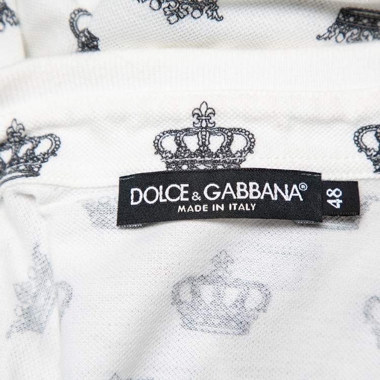 Pre Owned Dolce & Gabbana White Crown Printed Cotton Pique Polo T-Shirt M