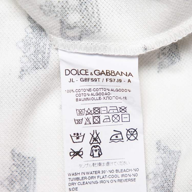 Pre Owned Dolce & Gabbana White Crown Printed Cotton Pique Polo T-Shirt M
