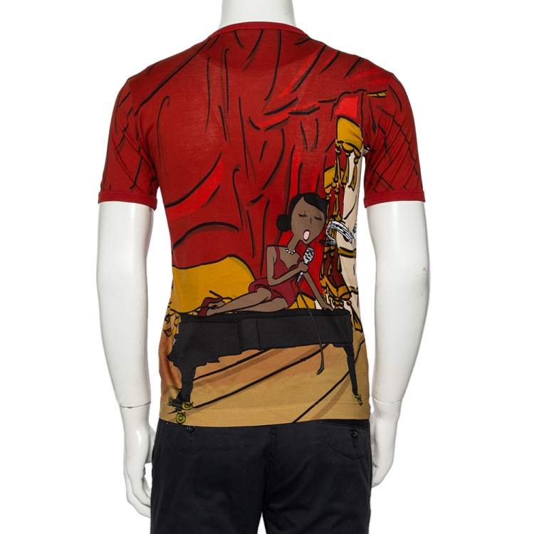 مملوكة مسبقًا Dolce & Gabbana Red Musical Printed Cotton Crewneck T-Shirt S