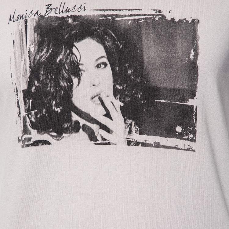 Pre Owned Dolce & Gabbana Grey Monica Bellucci Printed Cotton Crewneck T-Shirt M