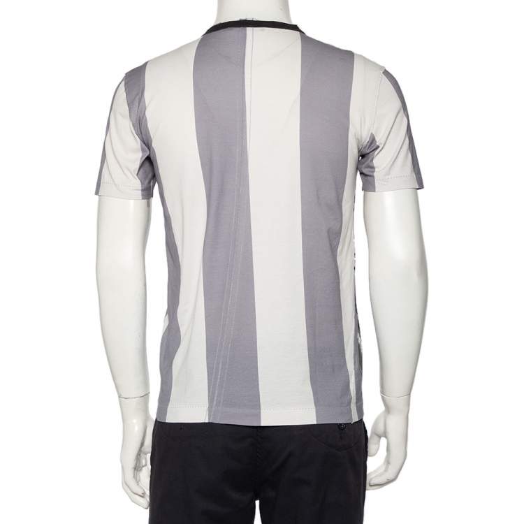 Pre Owned Dolce & Gabbana White & Grey Striped Lemon Printed Cotton Crewneck T-Shirt M