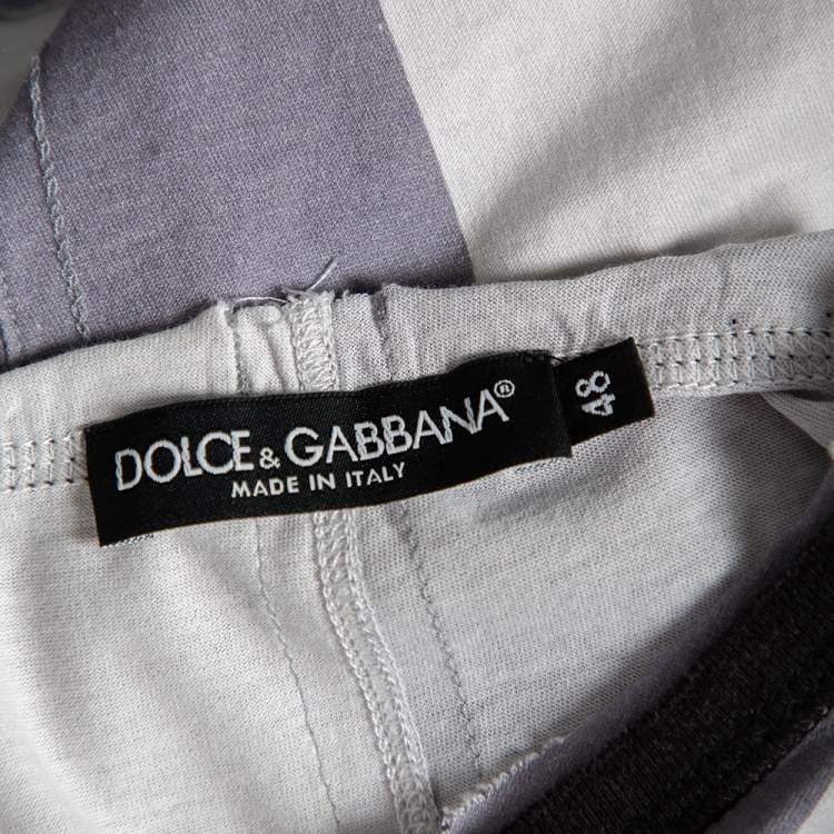 Pre Owned Dolce & Gabbana White & Grey Striped Lemon Printed Cotton Crewneck T-Shirt M