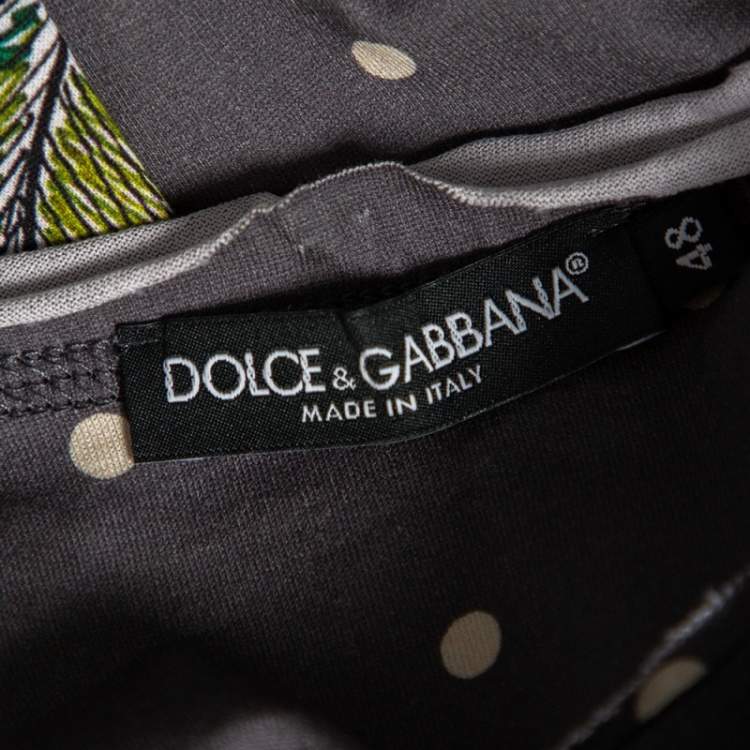 Pre Owned Dolce & Gabbana Grey Polka Dot Rose & Heart Printed Crewneck T-Shirt M