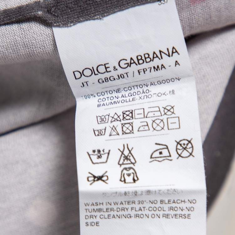 Pre Owned Dolce & Gabbana Grey Polka Dot Rose & Heart Printed Crewneck T-Shirt M