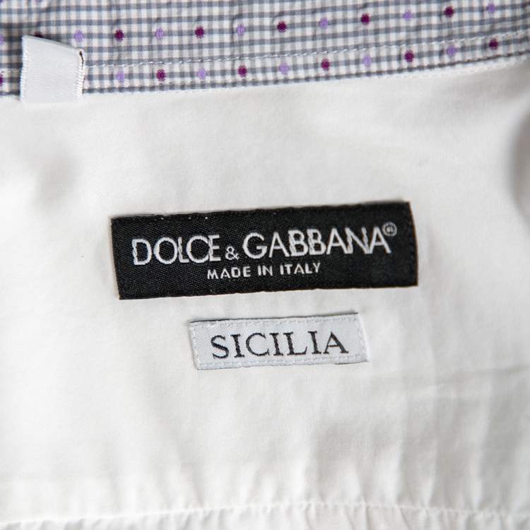 Pre Owned Dolce & Gabbana White Cotton Contrast Paneled Button Front Shirt M