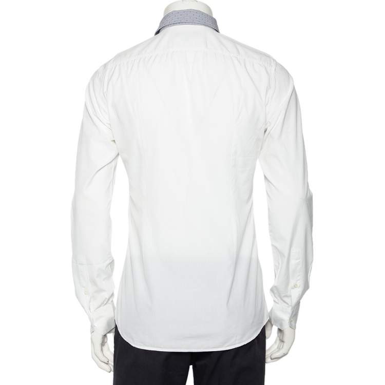 Pre Owned Dolce & Gabbana White Cotton Contrast Paneled Button Front Shirt M