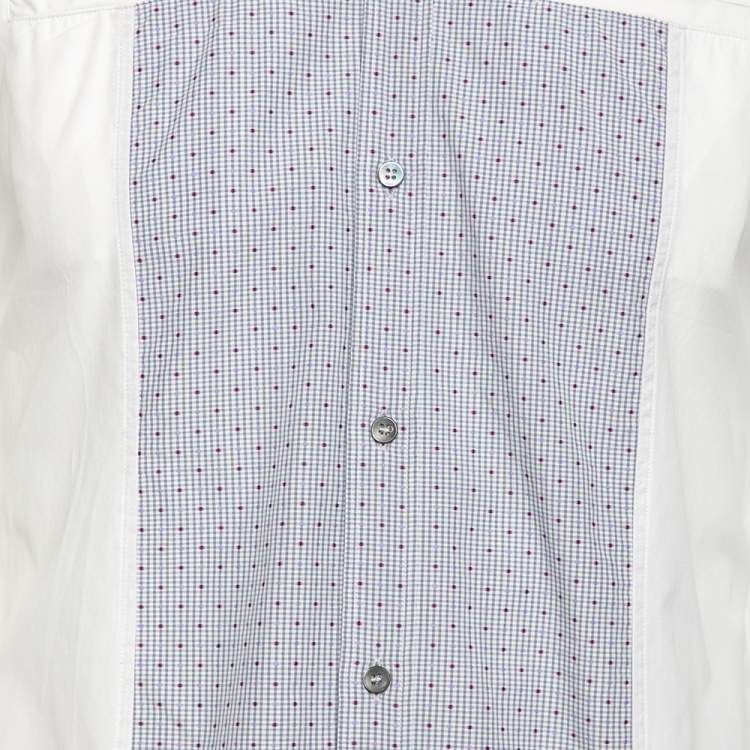 Pre Owned Dolce & Gabbana White Cotton Contrast Paneled Button Front Shirt M