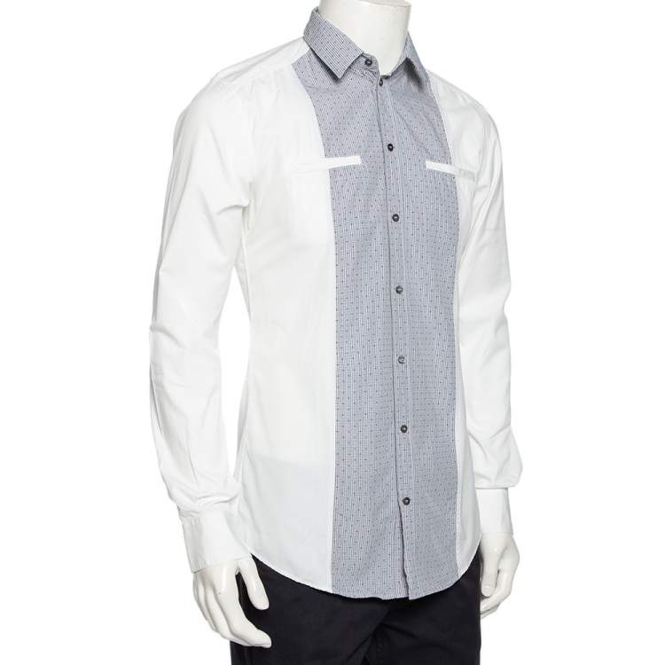 Pre Owned Dolce & Gabbana White Cotton Contrast Paneled Button Front Shirt M
