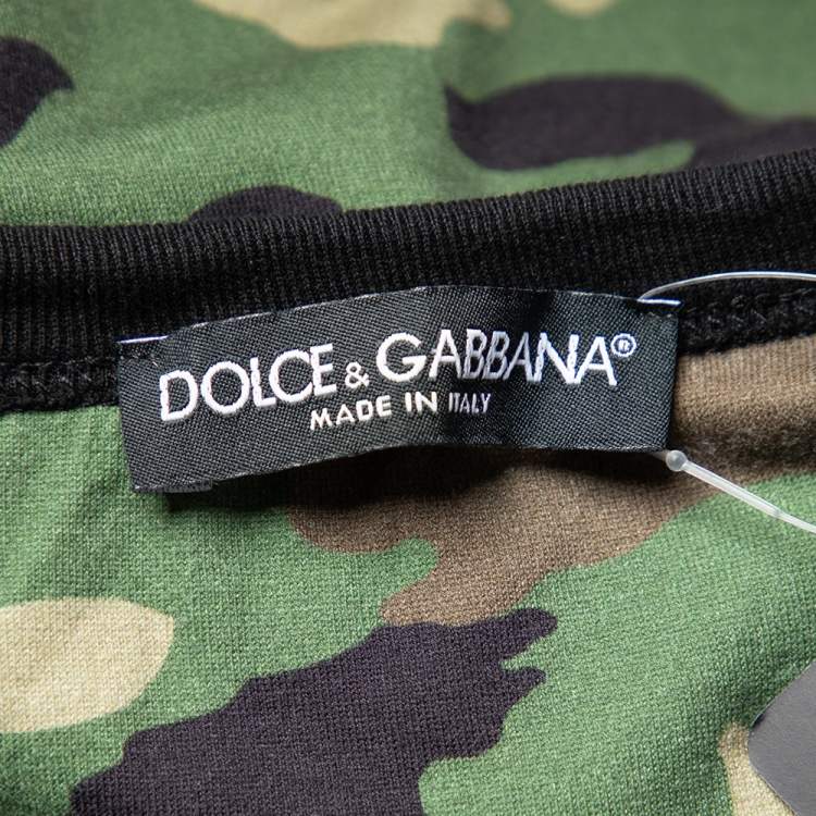 Pre Owned Dolce & Gabbana Multicolor Camouflage Slogan Printed Cotton Crewneck T-Shirt S