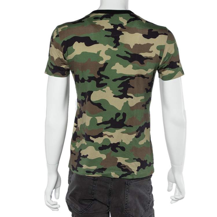 Pre Owned Dolce & Gabbana Multicolor Camouflage Slogan Printed Cotton Crewneck T-Shirt S