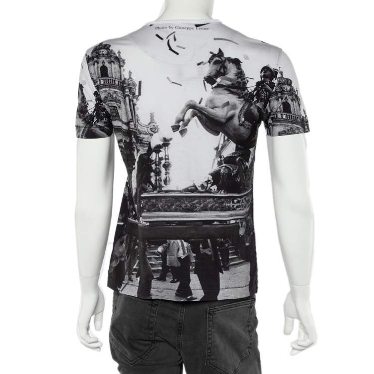 Pre Owned Dolce & Gabbana Monochrome Giuseppe Leone Printed Crewneck T-Shirt S