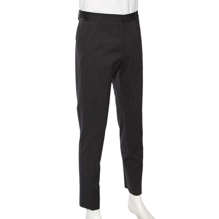 Pre Owned Dolce & Gabbana Grey Wool Tapered Classic Trousers L 