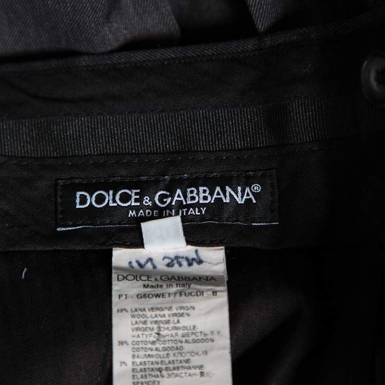Pre Owned Dolce & Gabbana Grey Wool Tapered Classic Trousers L 