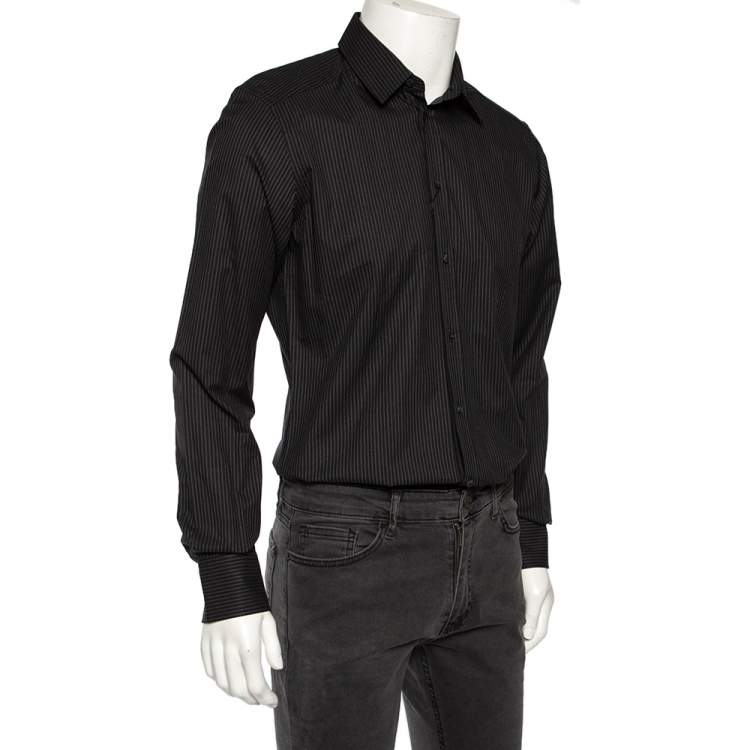 Pre Owned Dolce & Gabbana Black Striped Cotton Gold Label Shirt M 