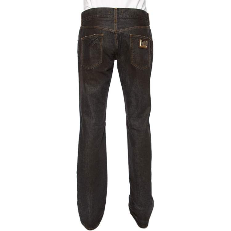 Pre Owned Dolce & Gabbana Brown Muddy Effect Denim 14 Fit Jeans L