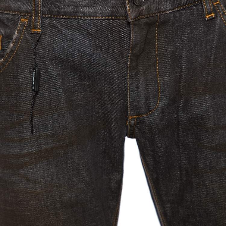 Pre Owned Dolce & Gabbana Brown Muddy Effect Denim 14 Fit Jeans L
