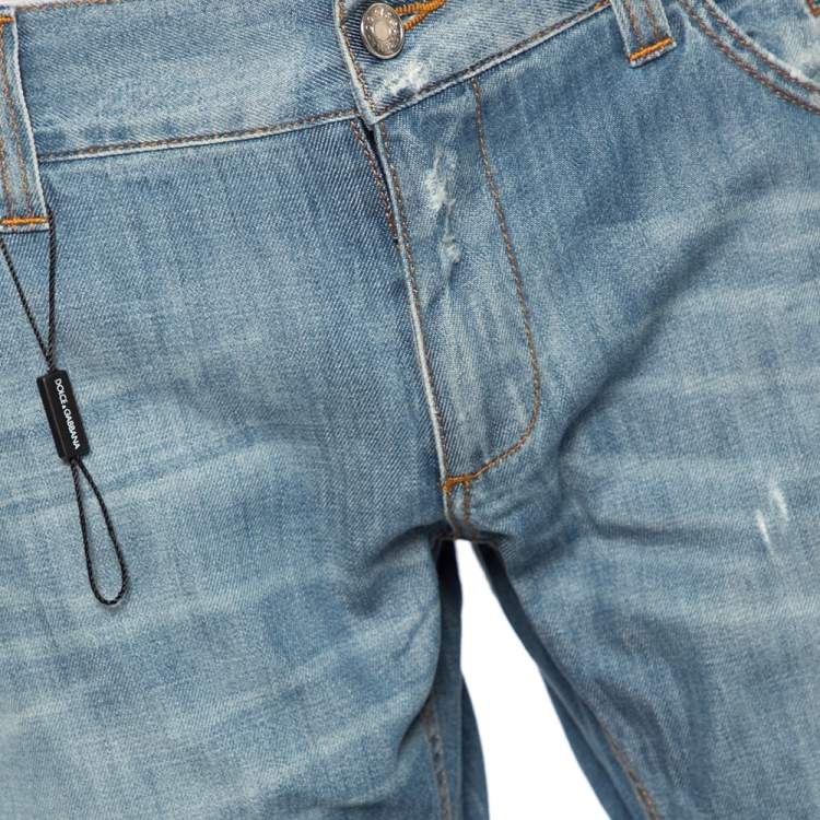 Pre Owned Dolce & Gabbana Light Wash Blue Denim 14 Fit Ripped Jeans L