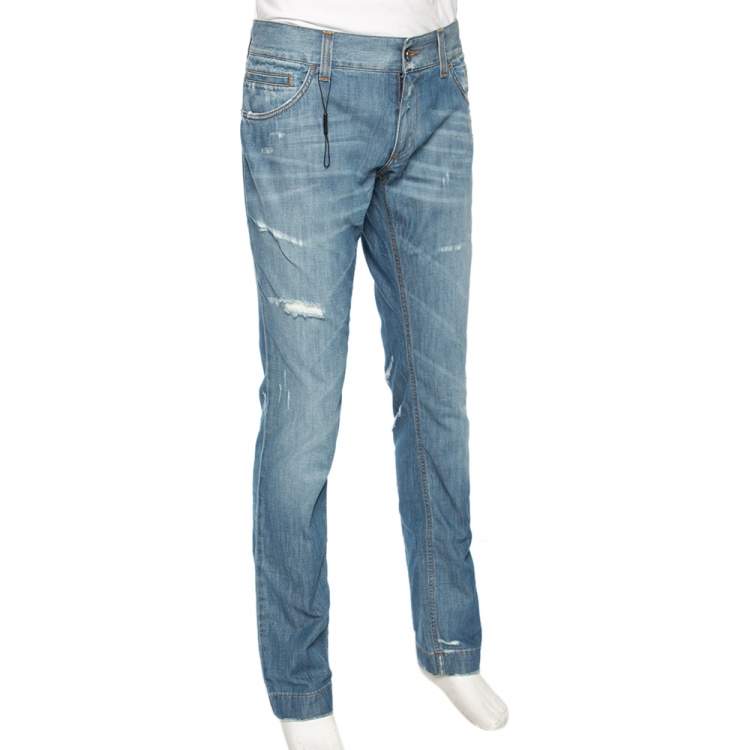 Pre Owned Dolce & Gabbana Light Wash Blue Denim 14 Fit Ripped Jeans L