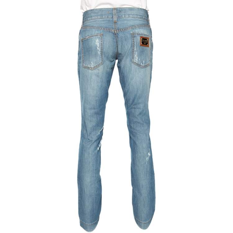 Pre Owned Dolce & Gabbana Light Wash Blue Denim 14 Fit Ripped Jeans L