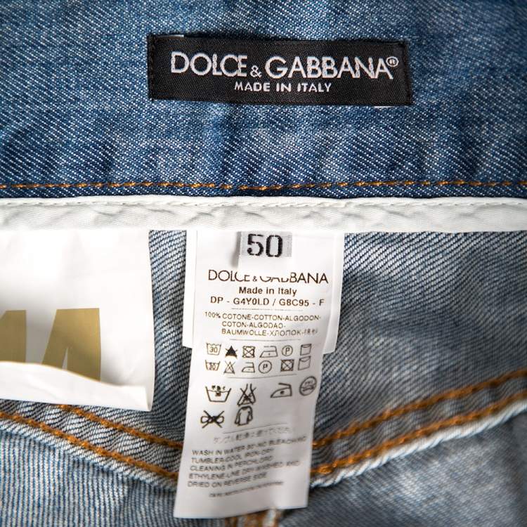 Pre Owned Dolce & Gabbana Light Wash Blue Denim 14 Fit Ripped Jeans L